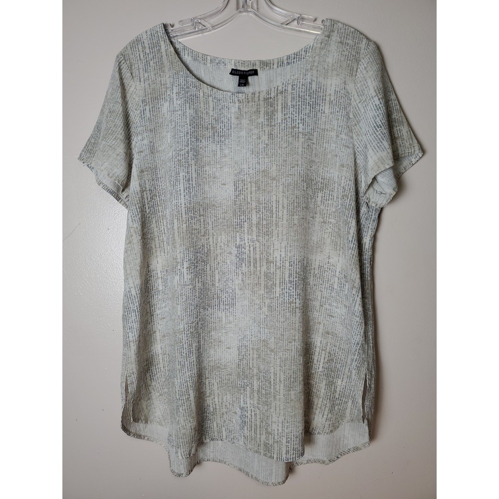 Eileen Fisher Textured Cream and Gray Short Sleeve Blouse